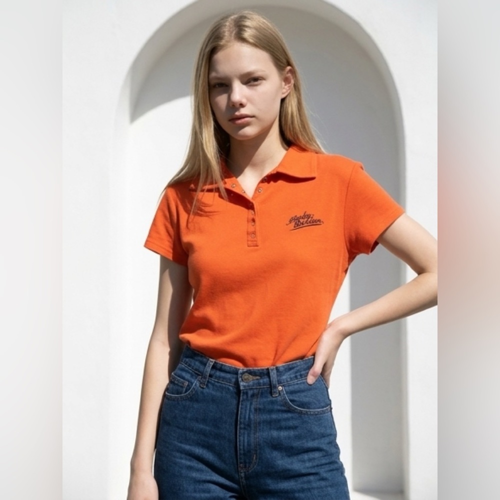 Harley-Davidson - Orange Embroidered Moto Polo Shirt‎ – Size Large